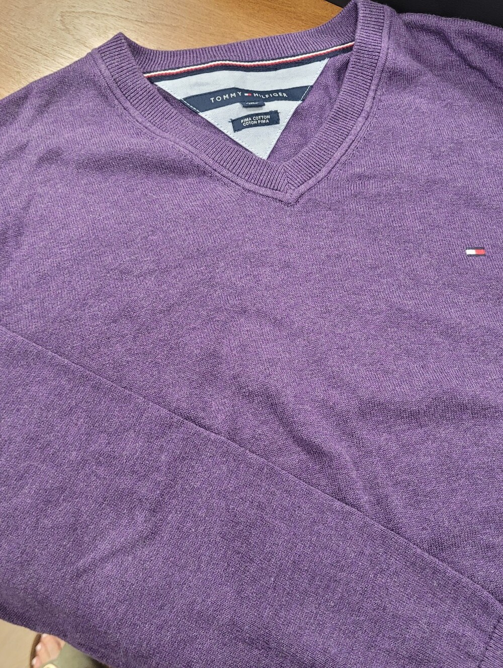 Tommy Hilfiger Sweater Purple Cotton V Neck Size Large